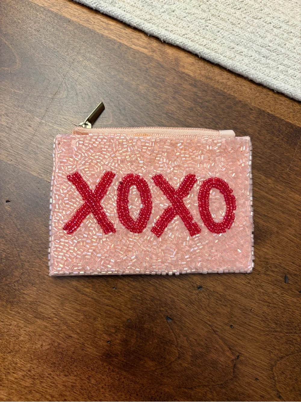 Beaded 'XOXO' Pink Zip Pouch